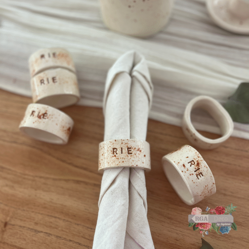Servilleteros "Ríe" x6u. Cerámica - Destellos Beige