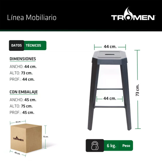 Banqueta Tromen Runko 73 cm Mate Blanco o Negro - Imagen 2