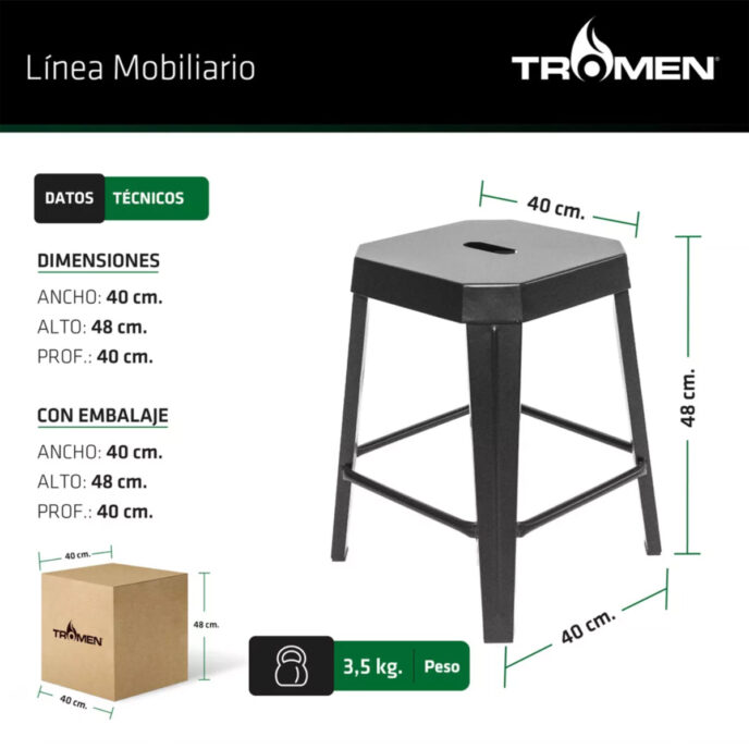 Banqueta Baja Banco Tromen Runko 48 cm Mate Blanco o Negro - Imagen 2