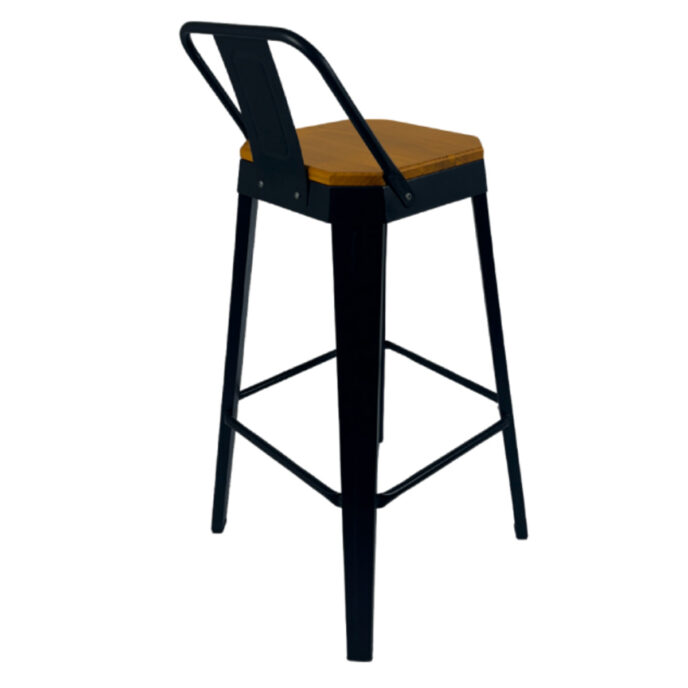 Banqueta Runko Tromen 73 cm Negra con Asiento de Madera Teca - Imagen 2