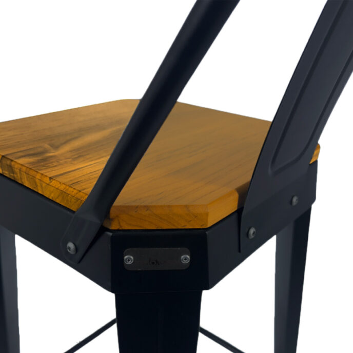 Banqueta Runko Tromen 73 cm Negra con Asiento de Madera Teca - Imagen 3