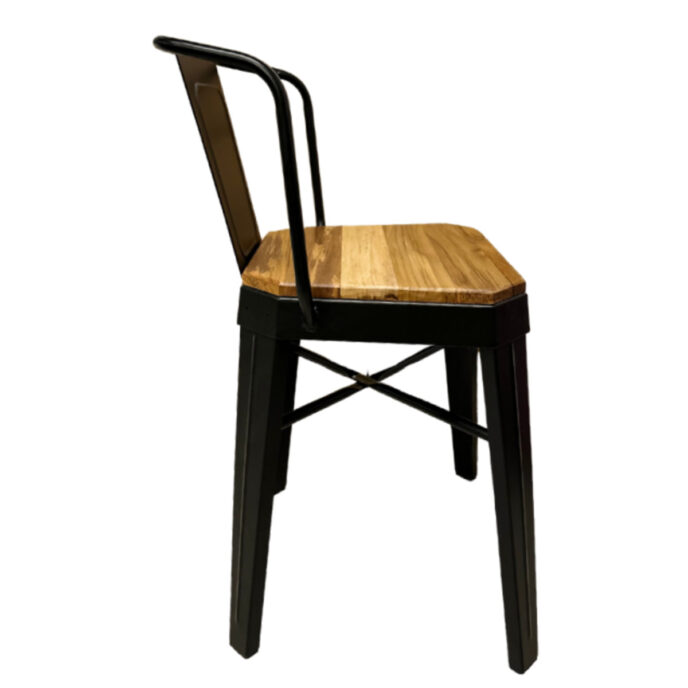 Silla Runko Tromen Negra Con Asiento de Madera - Imagen 2