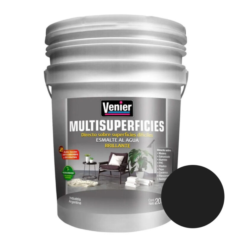 Venier Multisuperficies Brillante Al Agua 20 Lts - Negro