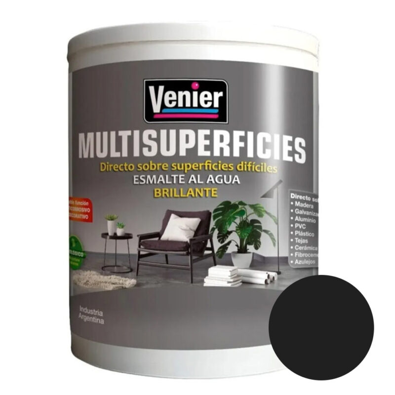 Venier Multisuperficies Brillante Al Agua 1 Lt - Negro