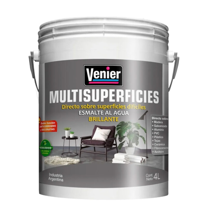 Venier Multisuperficies Brillante Al Agua 4 Lts - Blanco
